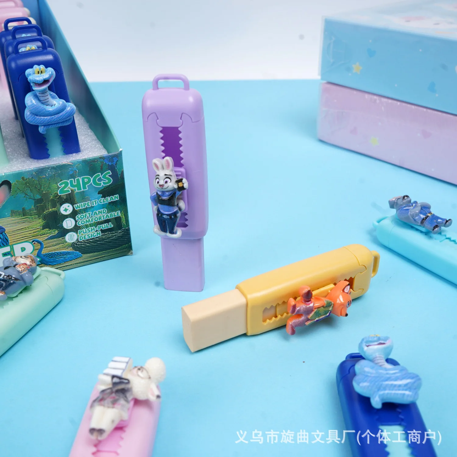 6pcsKawaii ل Zootopia2 ممحاة مطاطية قابلة للسحب لون عشوائي لطيف الكورية القرطاسية اللوازم المكتبية المدرسية للعودة إلى المدرسة