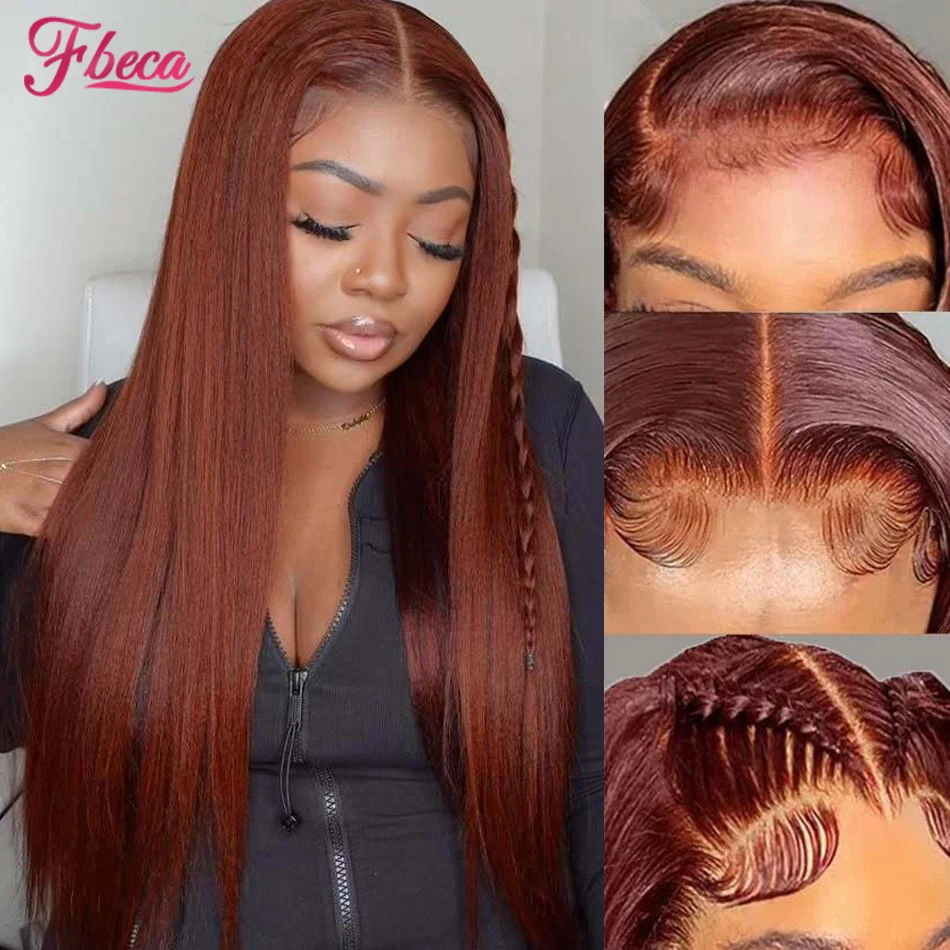 

Straight 13x4 HD Lace Front Wig Human Hair Pre Plucked Transparent HD Lace Frontal Wigs 13x6 Reddish Brown Human Hair For Women
