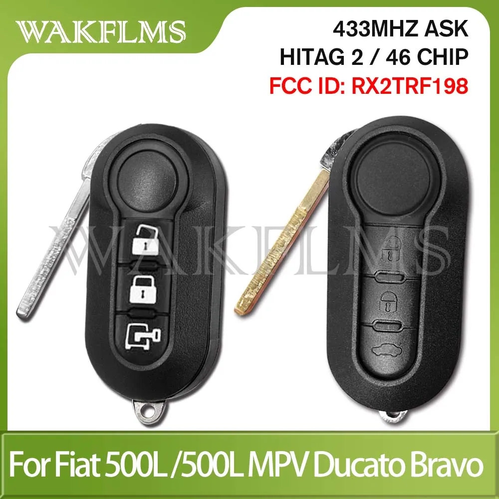 For Fiat 500L MPV Ducato Bravo Jumper Boxer Daily Delta 2012-2020 433MHz ID46 Flip Remote Car Key FCC ID RX2TRF198 Marelli BSI