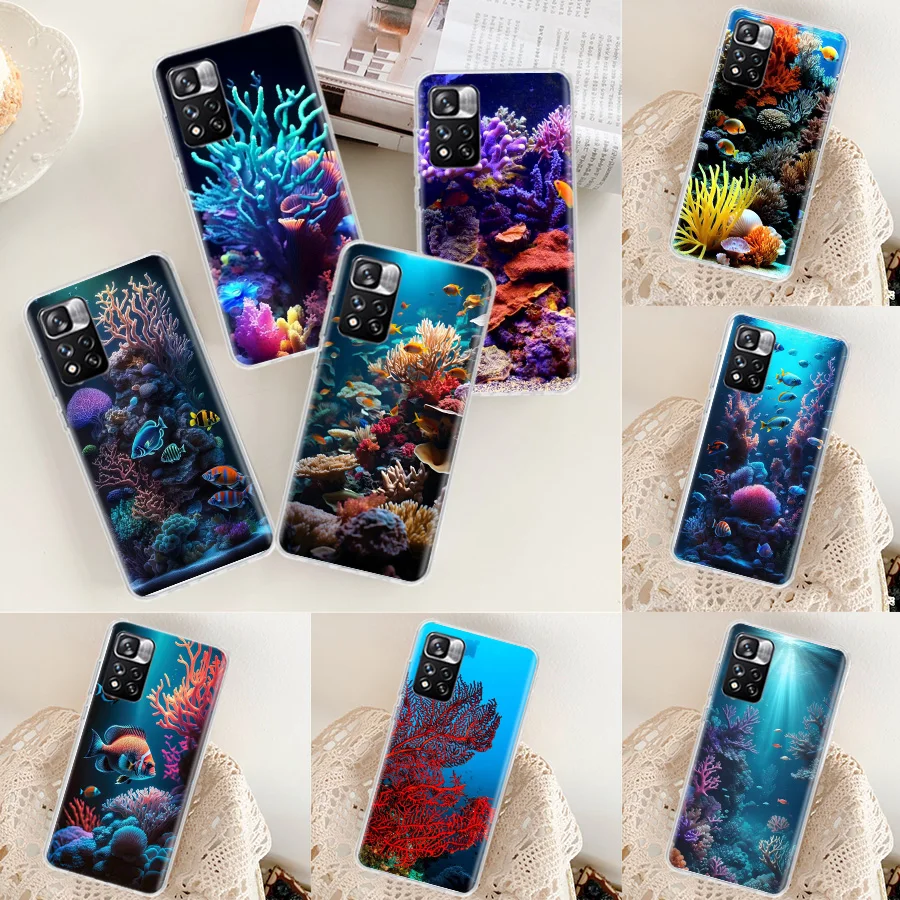 Coral Reefs and Their Small Fish Phone Case For Xiaomi Redmi Note 11 12 Pro Plus 12S 11S 11T 11E 10S 10 9 9S 9T 4G 5G 8 8T 7 Cov