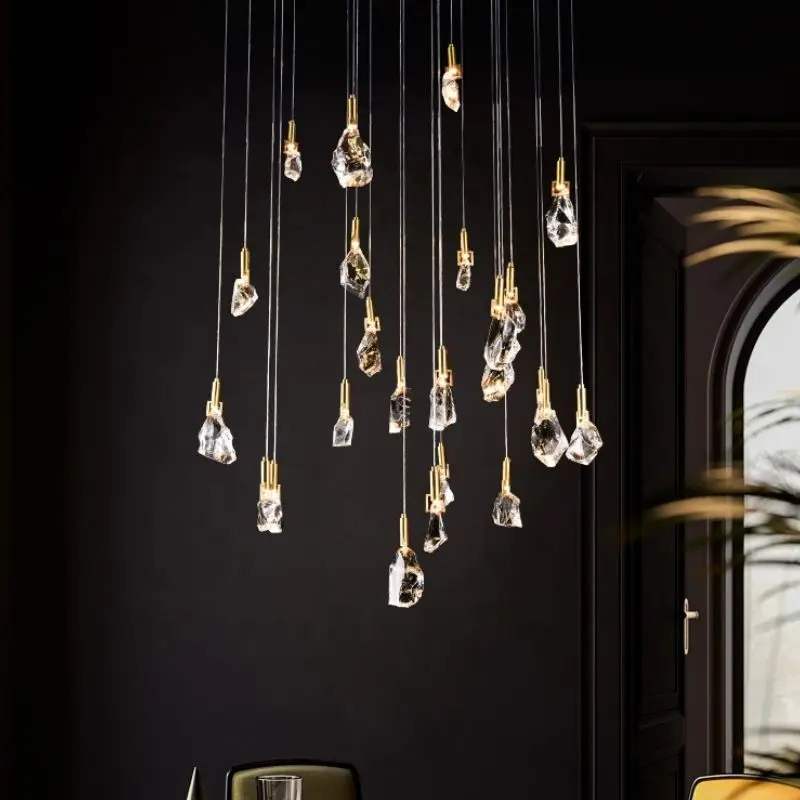 Rose Gold Adjustable Long Pendant Staircase Light Large Modern High Ceiling Spiral Sphere Raindrop K9 Crystal Chandelier