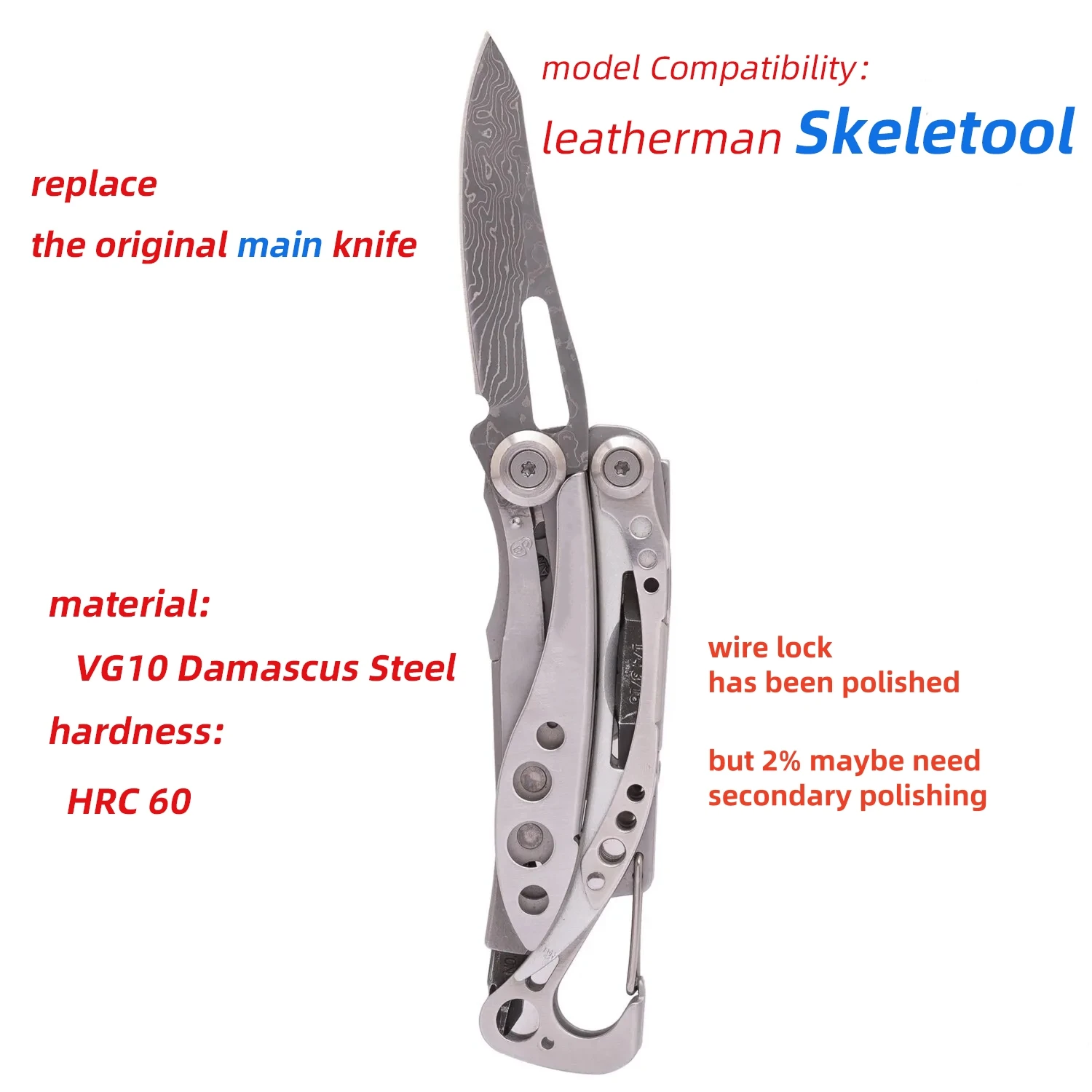 1 piece VG10 Damascus Steel Replacement part Knife For leatherman Skeletool DIY Accessories