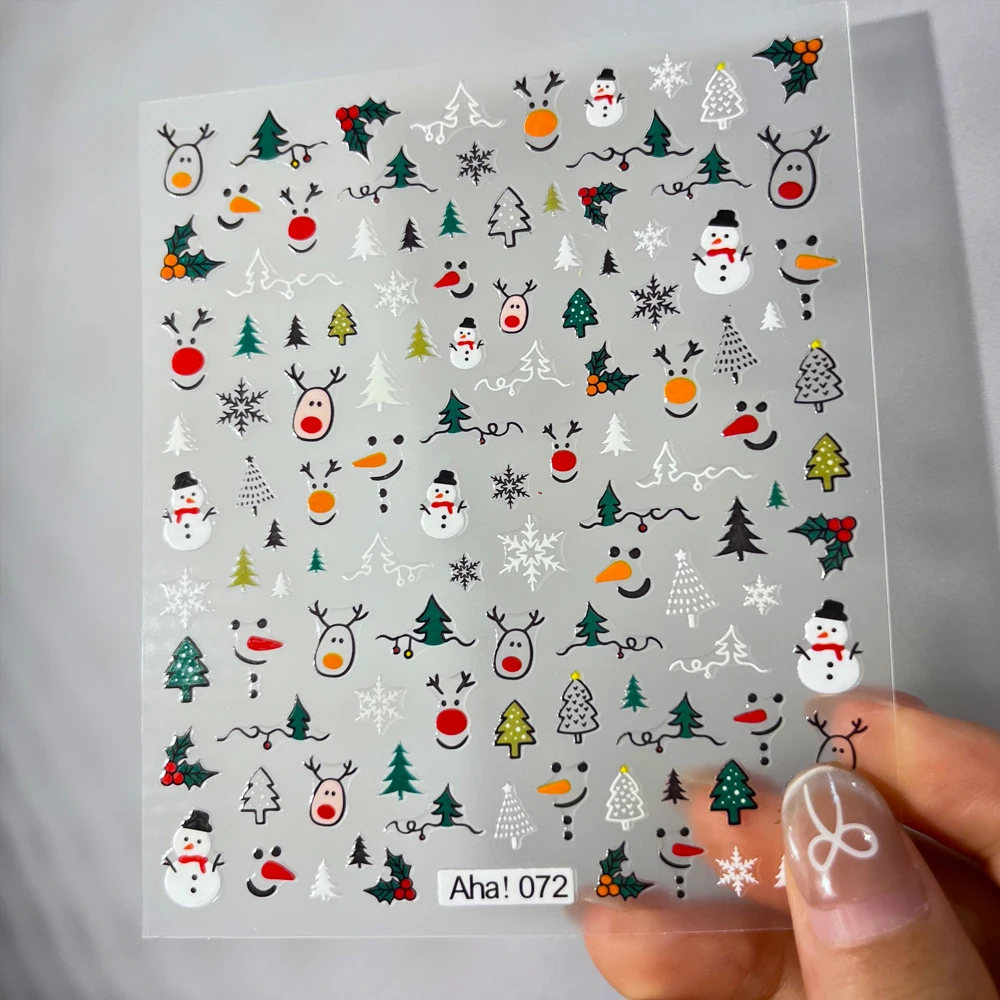 New 3D Aha Christmas Nail Art Stickers Cute Elk Christmas Tree Heart Santa Claus Nail Decals DIY New Year Holiday Nail Decor