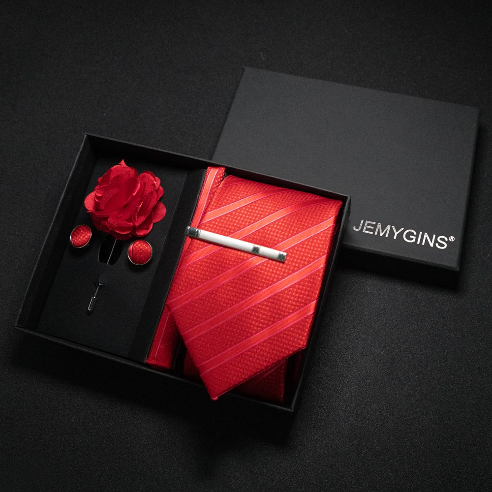 Weinrote Herrenkrawatte, Paisley-Seidenkrawatte, Einstecktuch, Manschettenknöpfe, luxuriöses Geschenkbox-Set, Hochzeitskrawatte, Accessoires, Krawatte für Herren – Detail 25