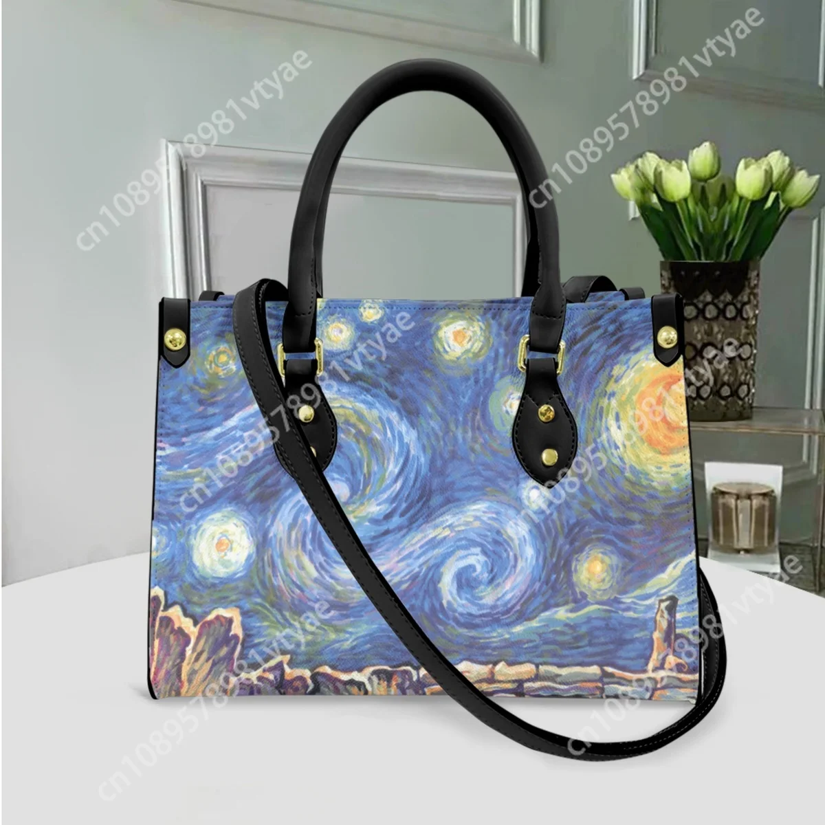 Mother's Day Gift Van Gogh Starry Night Design Fashion Messenger Bag Women Vintage Top Handle Leather Casual Shoulder Bag 2023