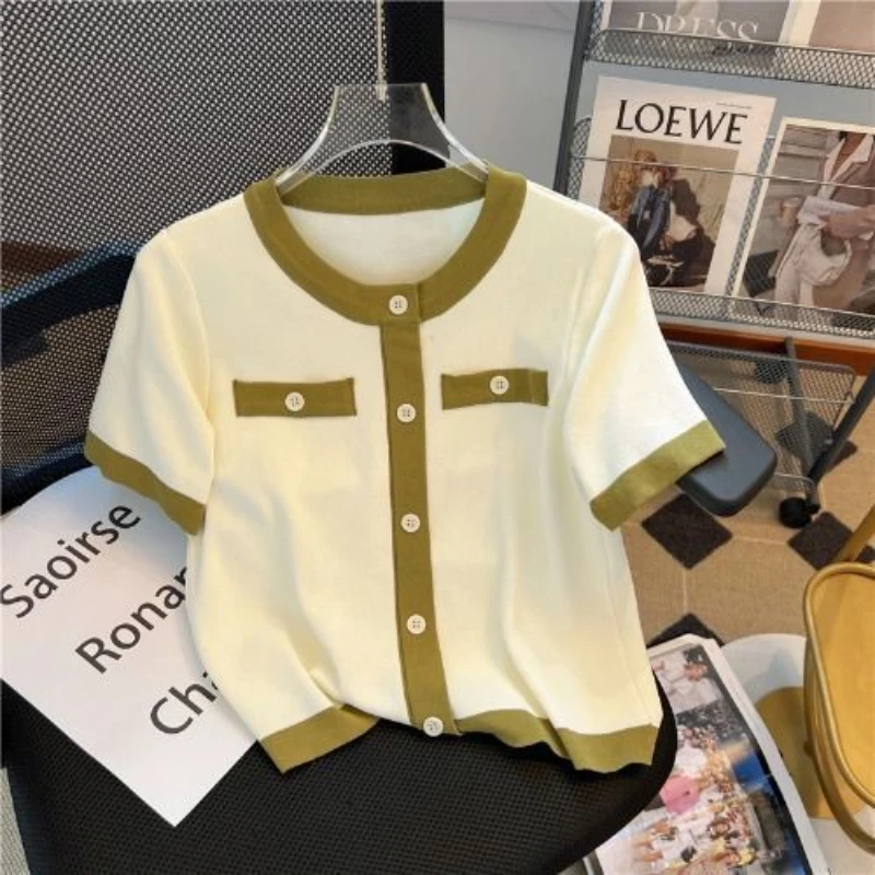 2024 Summer New Icy Silk Short Sleeve T-shirt Women Loose Belly-Hiding Age-Reducing Top Korean Women Clothes