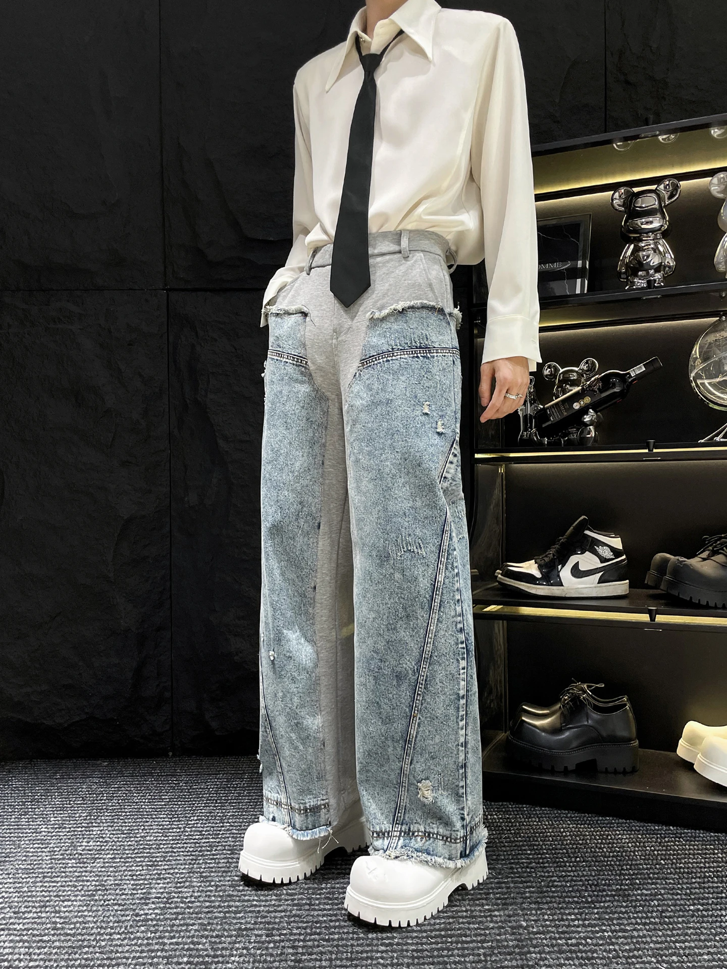 

Новые мужские широкие повседневные джинсы HOMME, свободные прямые длинные брюки, джинсовые брюки с талией в стиле ретро, осенний тренд Faion