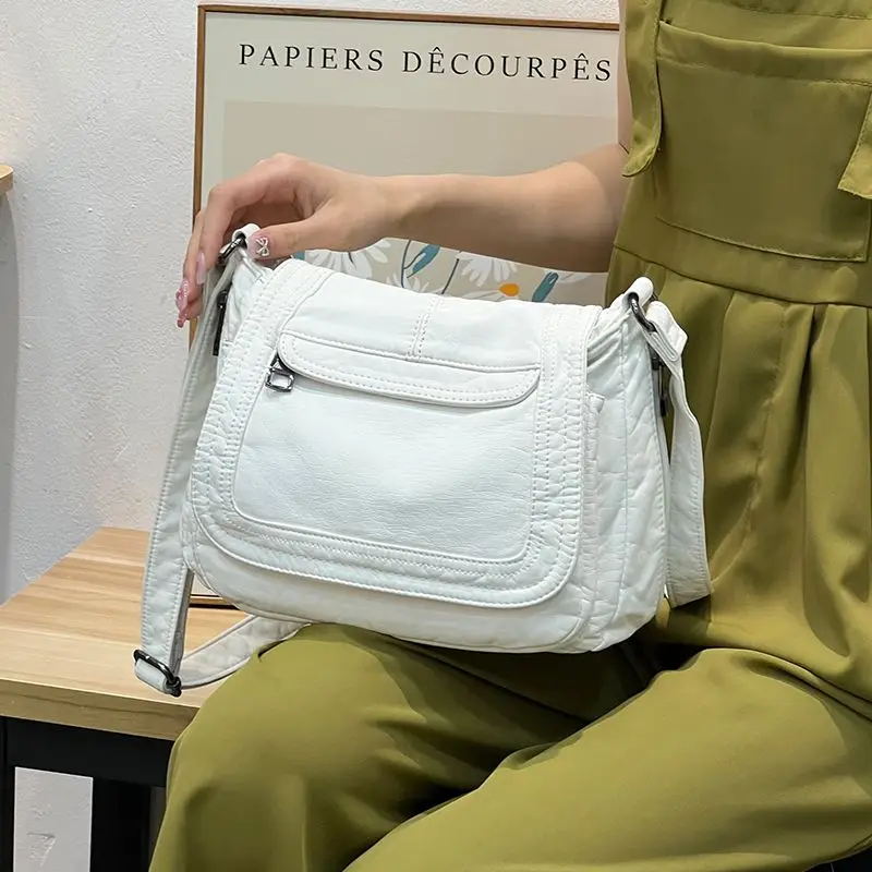 2023 New Korean Fashion Casual Simple Solid Color Crossbody Bag Soft Leather Large Capacity Women's Bag Outgoing Shoulder Bag