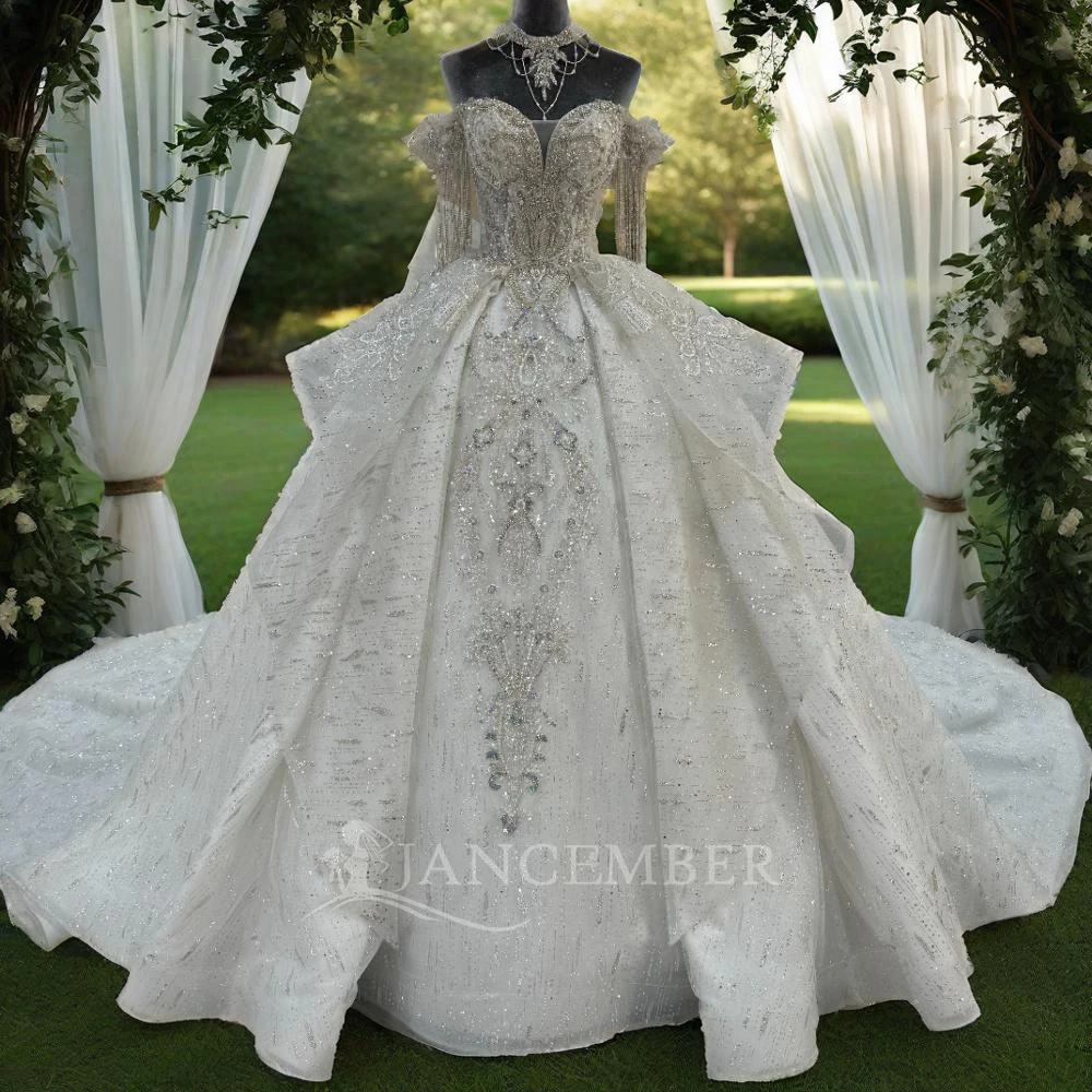 Vestido de baile vestido de novia 2025 novia con borlas y encaje brillante vestido de novia de entrenamiento de la Corte MN268