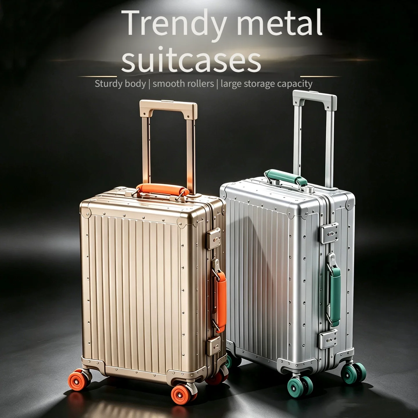 20 Inch Carry‑On Hard Travel Suitcase Full Al‑Magnesium Alloy Trolley Luggage Large Capacity Spinner Wheels Metal Case With Comb