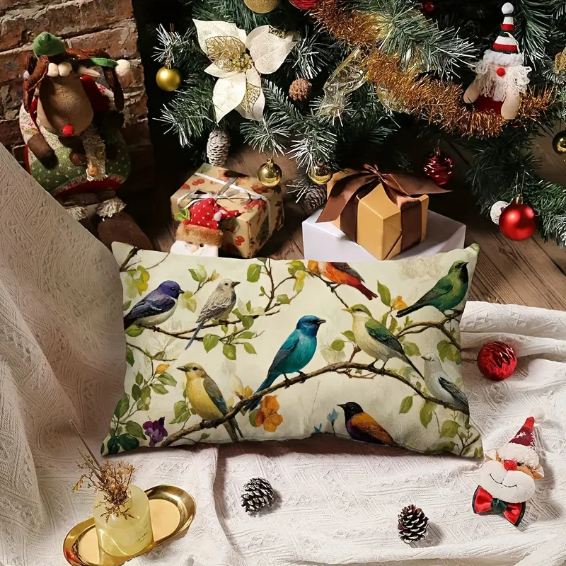 1pc Oil Painting Style Birds on Branch Pillow Cover,Suitable for Sofa, Bedroom, Living Room, Study,Artistic Gift for Bird Lovers