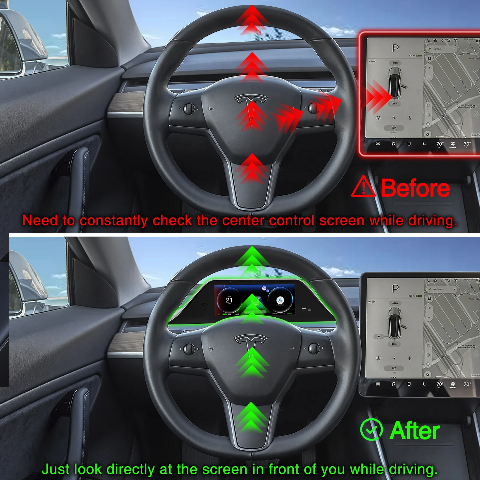 Catronics Head Up Display for Tesla HUD with Air Outlet And camera button control Fit Model 3 Y 2016-2024 Carplay Android AUTO