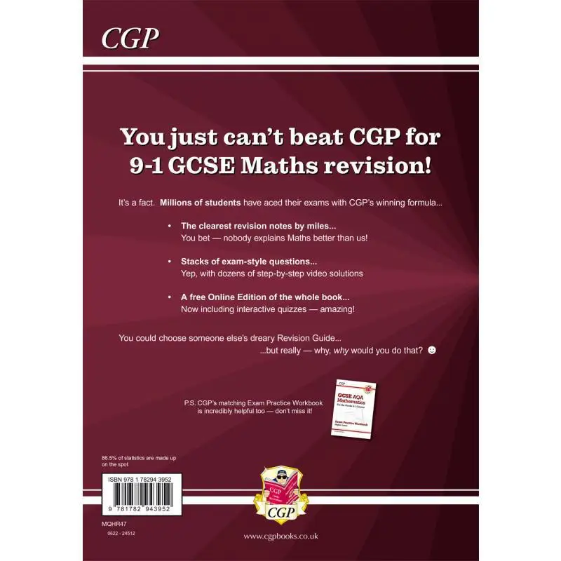 GCSE Maths AQA Revision Guide Higher Inc Online Edition Videos  Quizzes CGP Books Coordination Group Publications 9781782943952