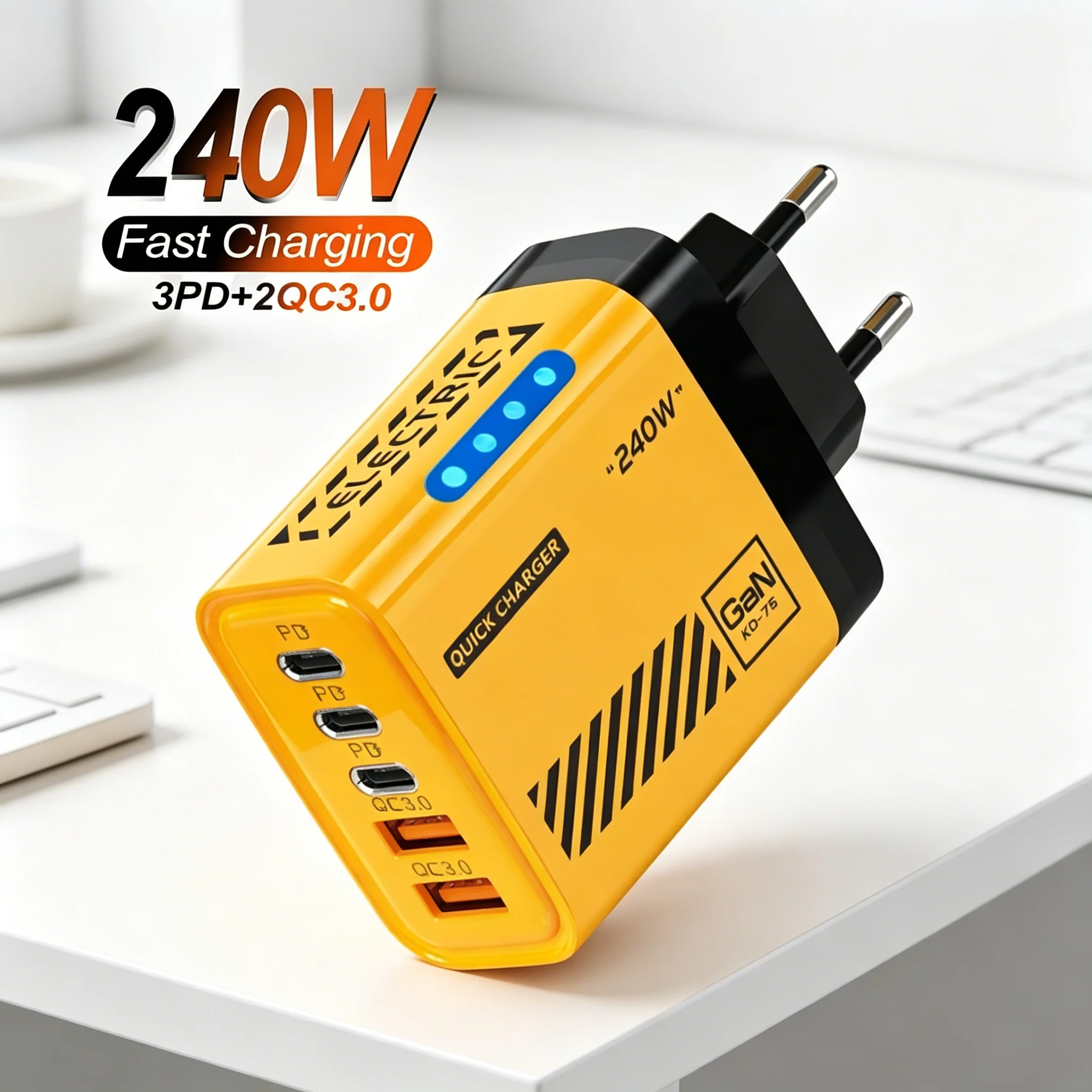 5-Port GaN USB-Ladegerät 240W Typ-C Schnellladegerät EU/US-Stecker für iPhone 17 Samsung Xiaomi QC3.0 USB Typ-C Ladegerät