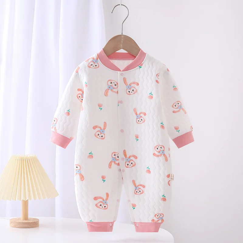 Baby Jumpsuit Spring and Autumn Warm Cotton Newborn Clothes Quilted Outer Wear Casual Simple Style Loungewear Outfit