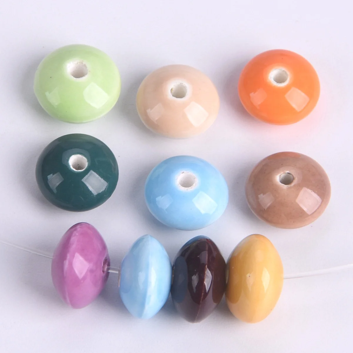 10PCS Mixed Colors Rondelle Shape 12x7mm Loose Ceramic Porcelain Spacer Beads For Jewelry Making DIY Crafts Findings