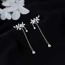 Silver Color CZ Earrings For Women Waterdrop Cubic Zirconia Long Chain Tassel Flower Shape Cute Girls Dangle Earrings Jewelry