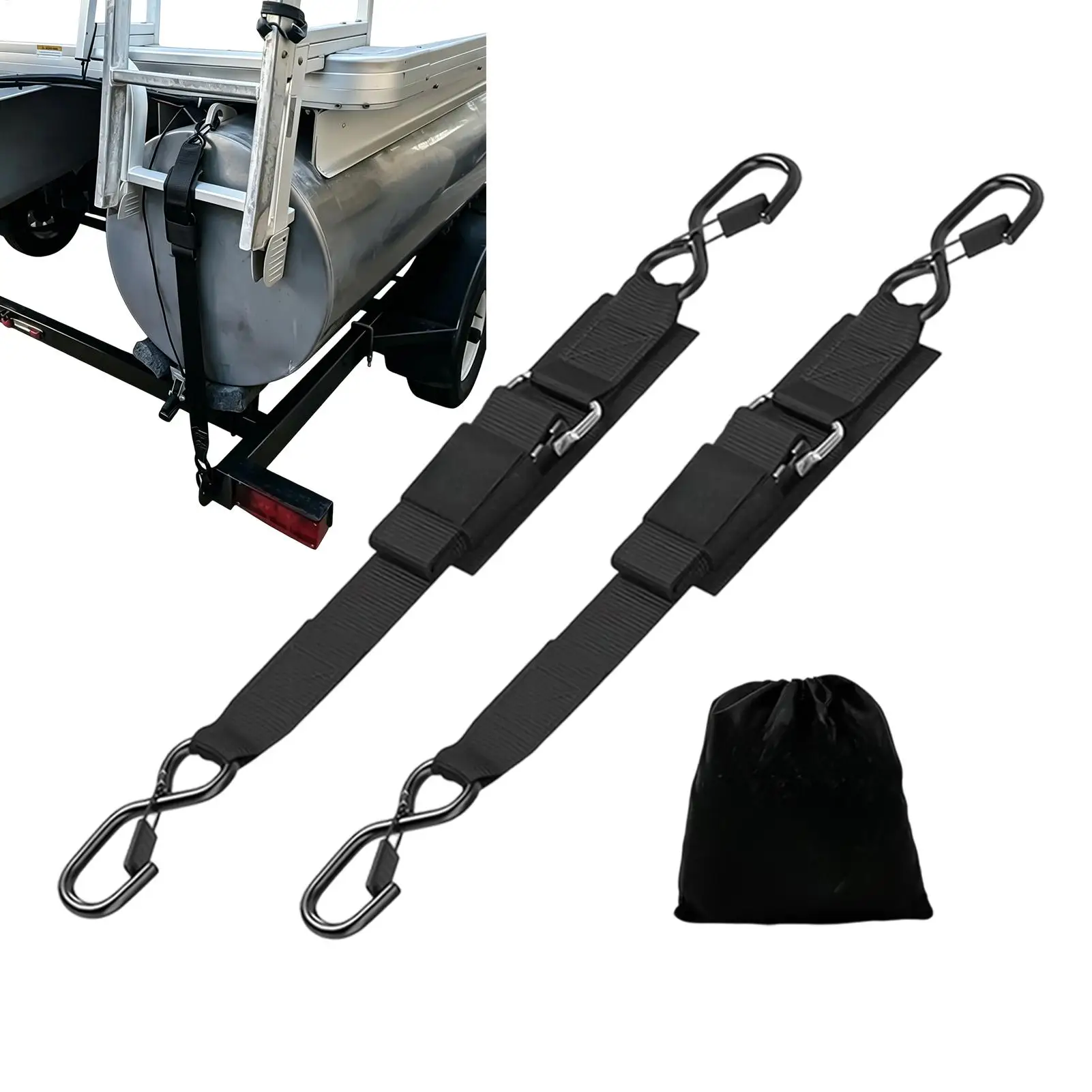 2pcs Adjustable Boat Tie Down Straps Safety Buckle System With Storage Bag For Truck Motorcycle Pontoon Kayak Car Roof Marine