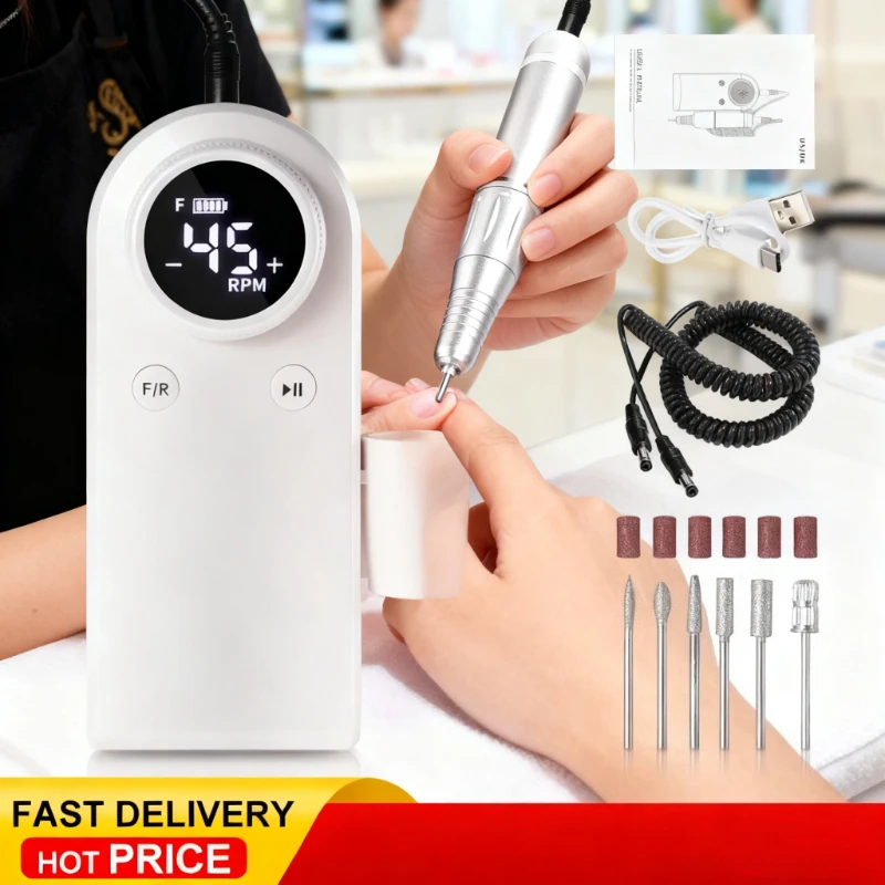 

Дрель для ногтей 45000 об/мин, профессиональная перезаряжаемая электрическая пилочка для ногтей, беспроводная электронная пилочка для ногтей для акриловых ногтей, полировки геля, удаления