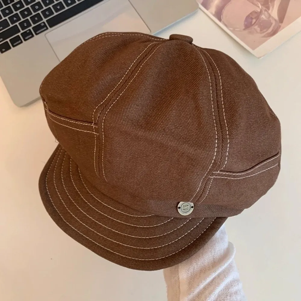 

Vintage Korean Denim Beret Versatile Spring Autumn Octagonal Hats Newsboy Casual Painter Hat Outdoor