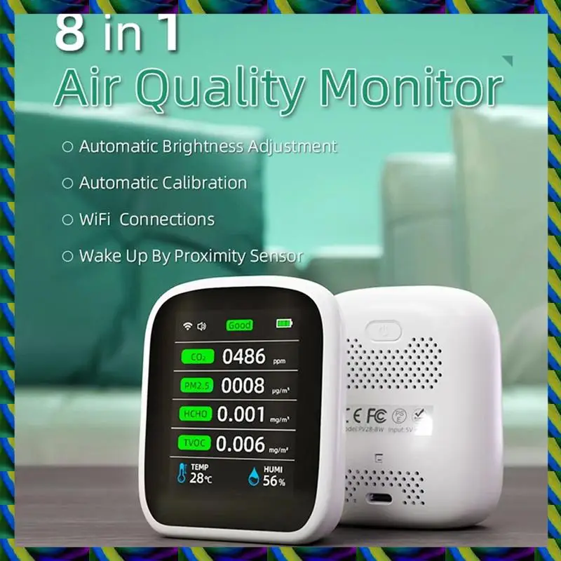 Ежедневный измеритель качества воздуха Tuya Wi-Fi, монитор качества воздуха в помещении 8-в-1, портативный монитор CO2, тестер температуры и влажности Easy T
