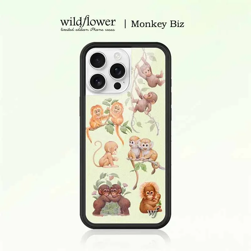 Flor selvagem ins macaco biz caso de telefone para iphone 17 16 15 14 13 12 pro max plus wf dos desenhos animados adorável animal tigre capa à prova de choque