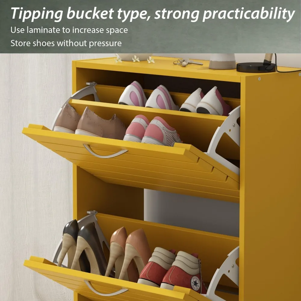 خزانة تخزين الأحذية الخشبية الضيقة مع 3 أدراج قابلة للطي، منظم نحيف للمدخل، خزانة رف الأحذية المخفية، حذاء موفر للمساحة
