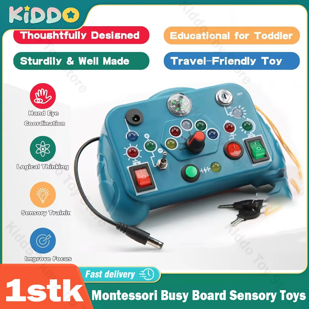 

Montessori Busy Board Sensory Toys with LED Light Switch Control Board Travel Activities Children Games for 1-4 Years Old Gifts