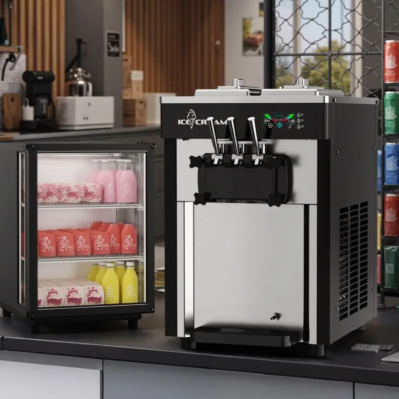 آلة الآيس كريم التجارية الأوتوماتيكية بالكامل لسطح المكتب لشاي الحليب آلة مخروط الآيس كريم صغيرة #3