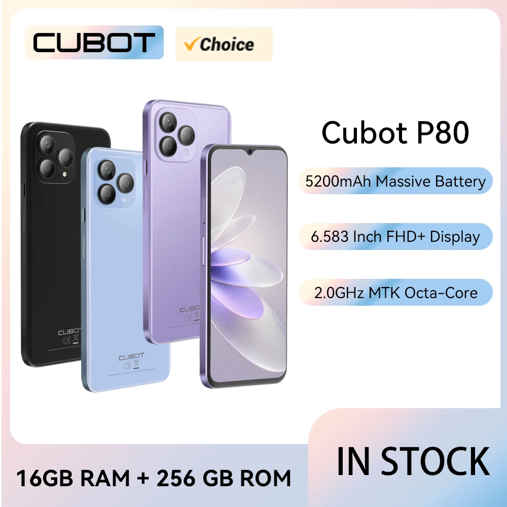 Cubot Global Version Android Smartphone P80, Android 13 Phone, 8GB RAM, 256GB/512GB ROM, NFC, 6.583'' Large Screen, 48MP Camera