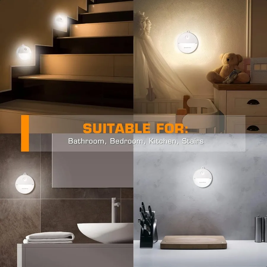 LED Motion Sensor Night Light Automated On Off Cool White Motion Activated LED Night Light for Kitchen Bathroom Stairs Bedroom