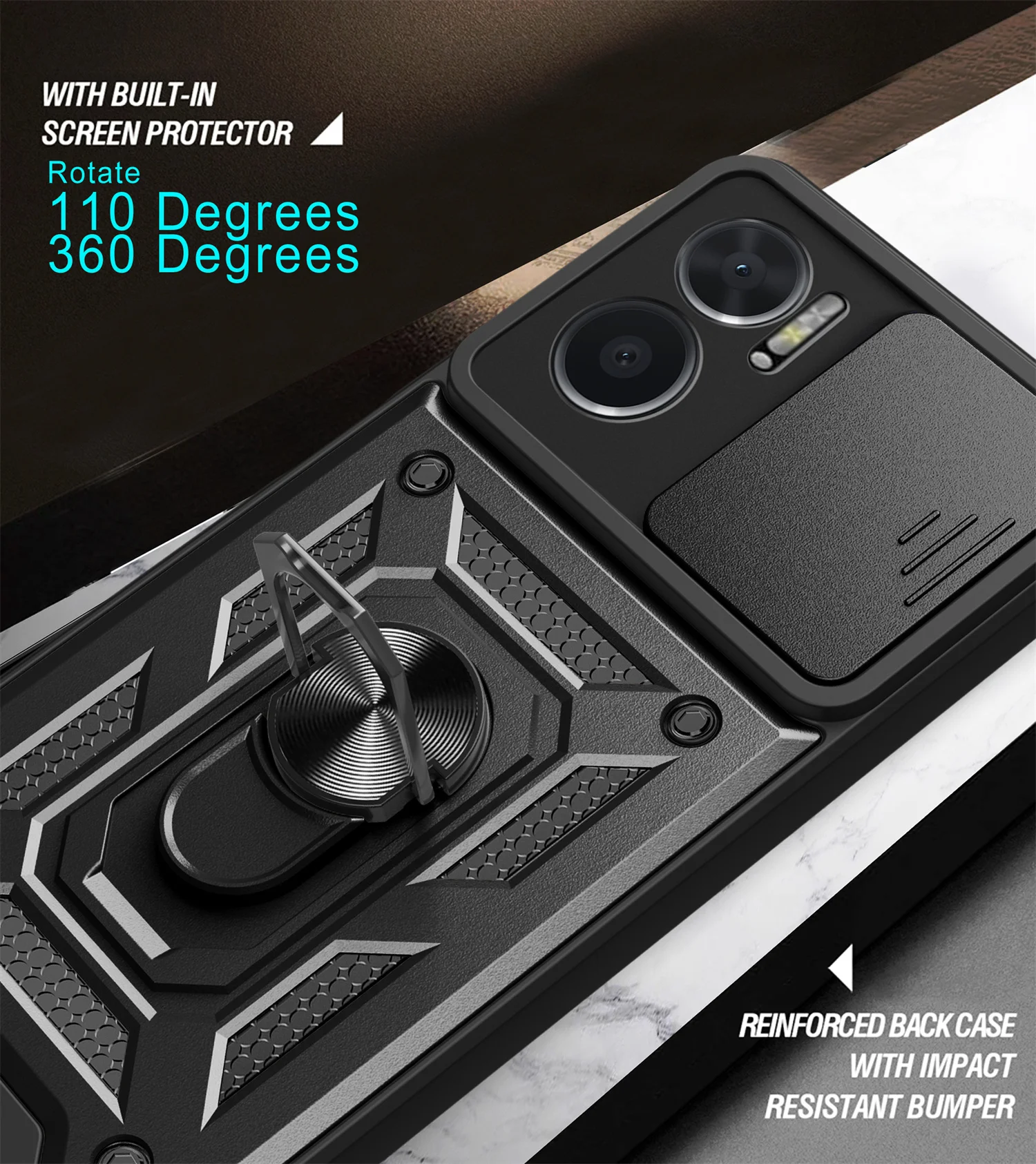 حافظة حماية للكاميرا بحامل محمول لهاتف Xiaomi Redmi 10 5G Armor Hybrid Rotating Bracket 360 °   غطاء Redmi10 5 جرام