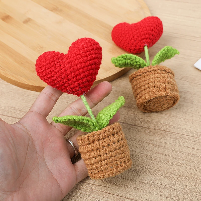 

Valentine's Day Gift Heart Shaped Plant Handmade Knitted Flower Pot Christmas Mothers Day Birthday Party Home Table Decoration