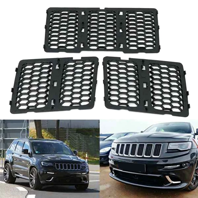 Car Middle Mesh Grille Front Grille Inserts Trim Mesh Kit for Jeep Grand Cherokee 2014-2016 Black 68143074AD