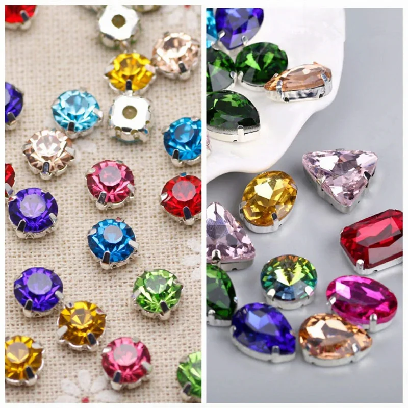 130pcs Mixed Shape Glass Sew On Rhinestone Gold Claw Strass Diamond Stones For Diy Shoes Clothing Decoration Making Jewelry