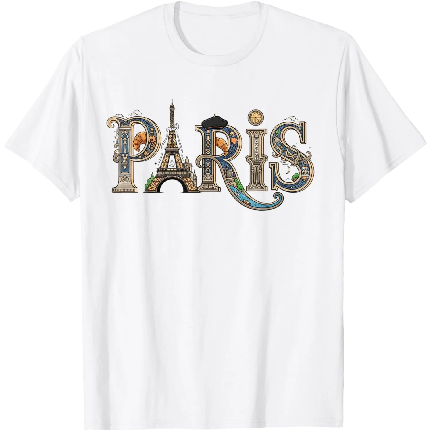 Paris Eiffel Tower Graphic Tee Men Cotton Short Sleeve Crew Neck French Travel Souvenir T-Shirt