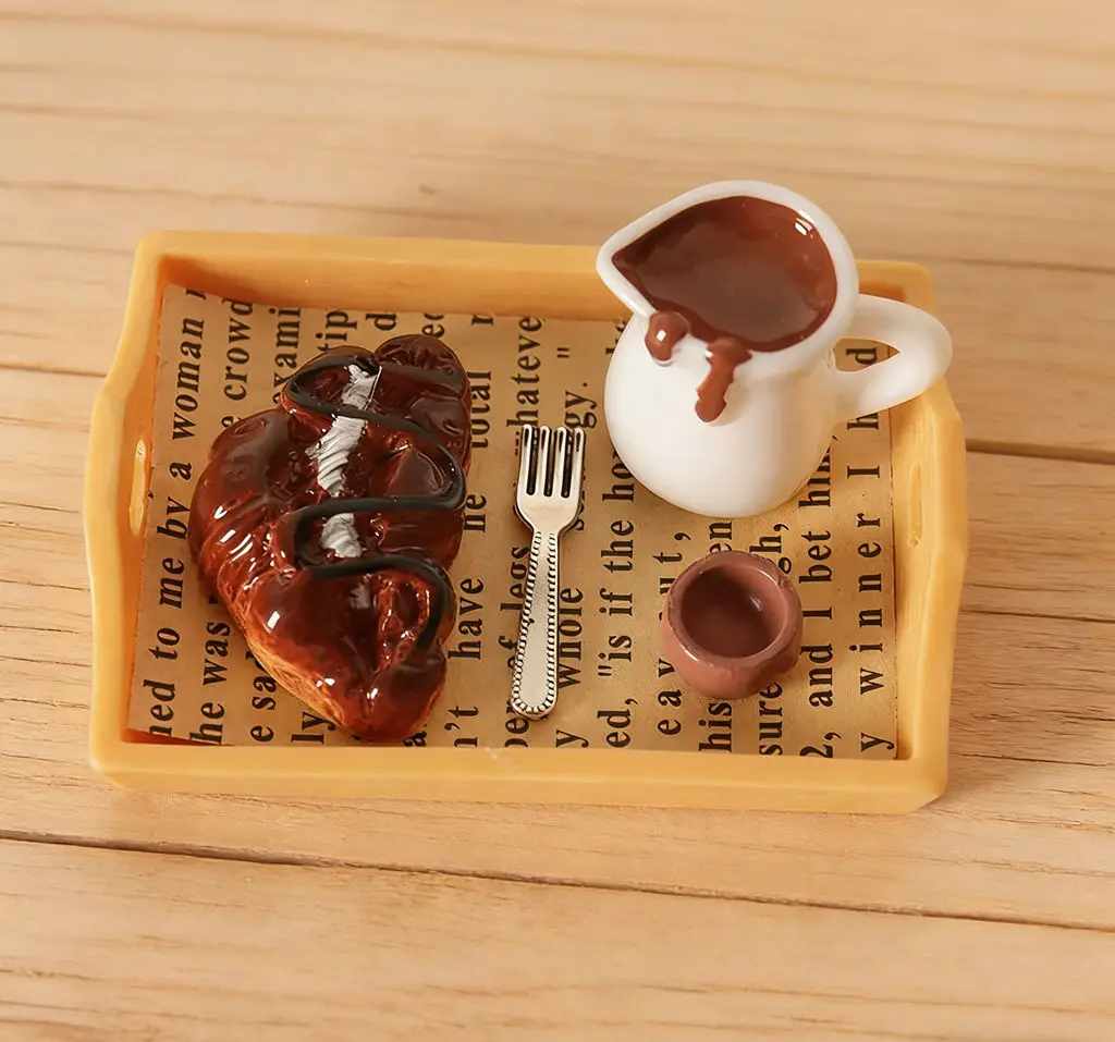 

10pcs 1:12 Dollhouse Miniature Fake Food Tray,Mini Bread with Chocolate Jug,DIY Kitchen Decor&Photography Props for Pretend Play
