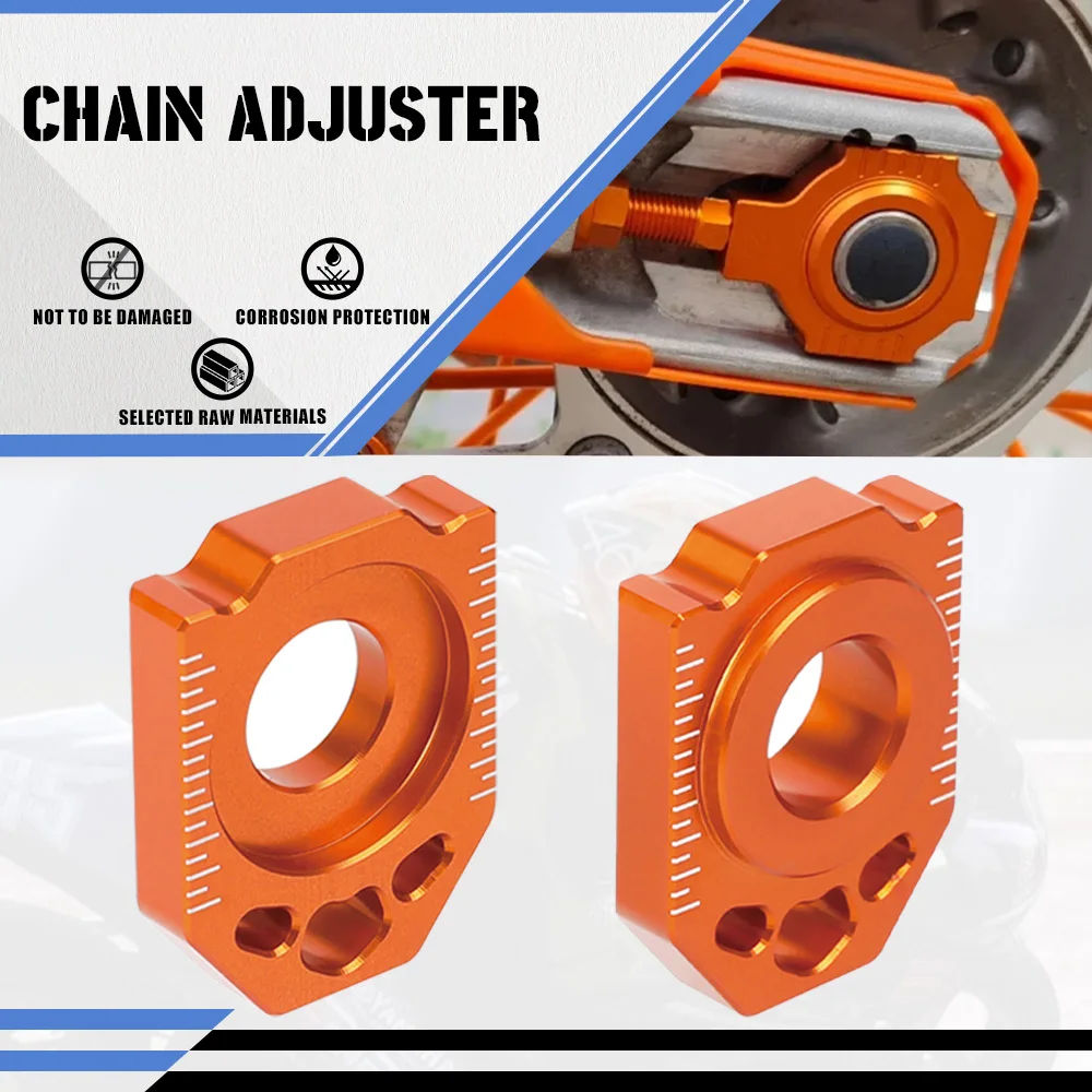 

For KTM XC XCF SX SXF EXC EXCF XCW XCFW 125 150 200 250 300 350 400 450 500 525 530 Orange CNC Rear Chain Adjuster Axle Block