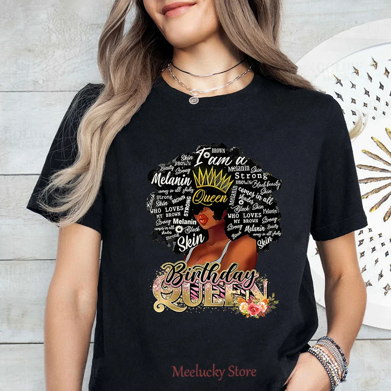 Birthday Queen Letter Print Pattern T-shirts Birthday Party Shirts Friends Party T Shirt Summer Tops