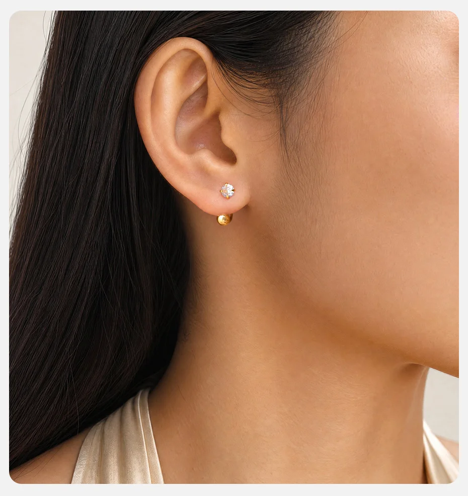 Vnox Vergoldete Elegante Schmetterlings-Stern-Zirkonia-Schraubkugel-C-förmige Ohrringe für Damen, Trendige Ohrringe, Alltagsschmuck, Party-Schmuck, Geschenk – Detail 4