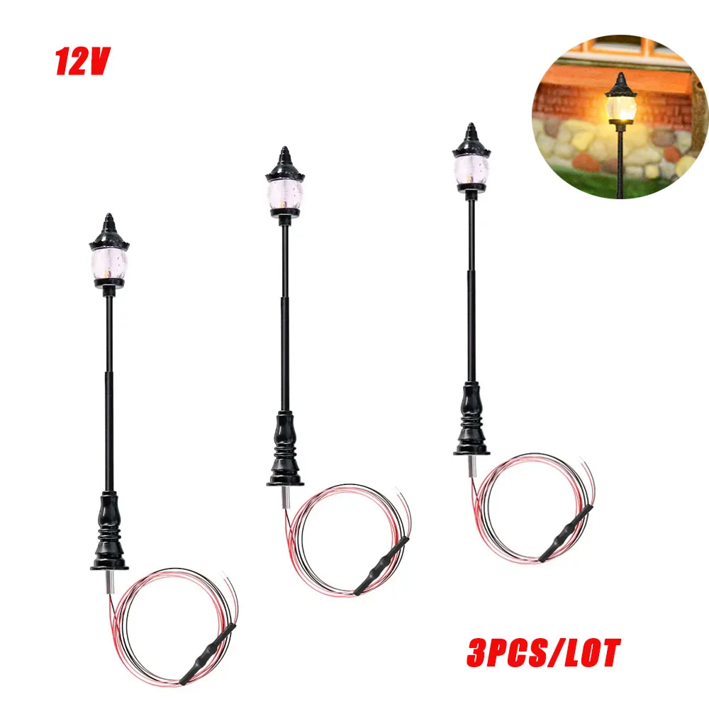 Lámpara en miniatura de 12V, modelo de luz para bricolaje, diseño de tren ferroviario, materiales de construcción de arquitectura, decoración de jardín, dormitorio, 3 uds.