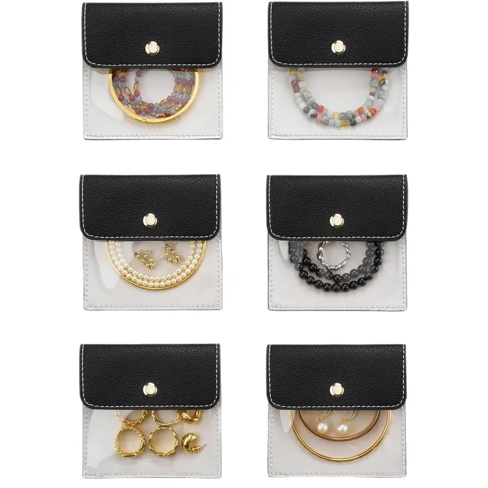

6PCS Light Luxury Jewelry Storage Bag Transparent PU Leather Portable Earrings Ring Snap Bags Button Gift Bags Wedding Jewelry