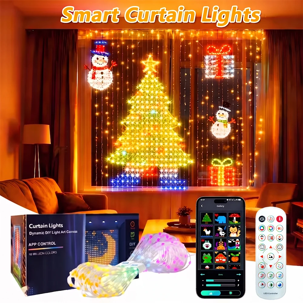 Smart RGBIC Curtain Lights LED Fairy Lights App Control Music Sync DIY Pattern IP67 Waterproof for Bedroom Backdrop Decoration