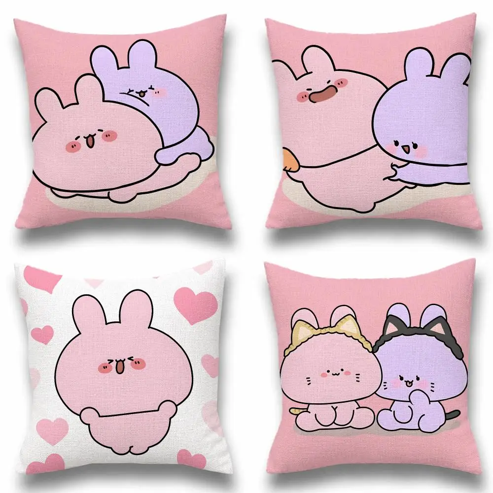 Character Asamimichan Cute Bunny Cushion Cover Natural Linen Breathable Cushion Covers Sofa Bedroom Decor Pillowcase