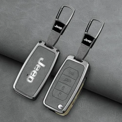 Zinc Alloy Leather 4 Buttons Car Folding Key Case Protector Cover Fob for Jeep Renegade Compass 2016 2019 2020 2021 Accessories