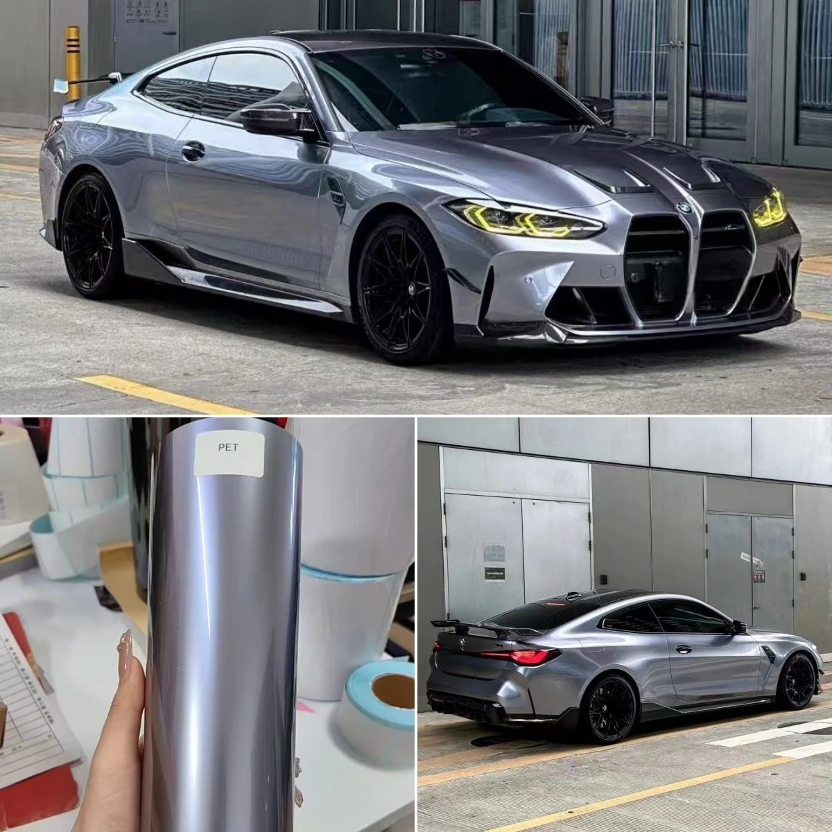 Glossy Metallic Silver Car Door Wrap PET Backing Protective Film Durable Gloss Finish for Vehicle Door Protection