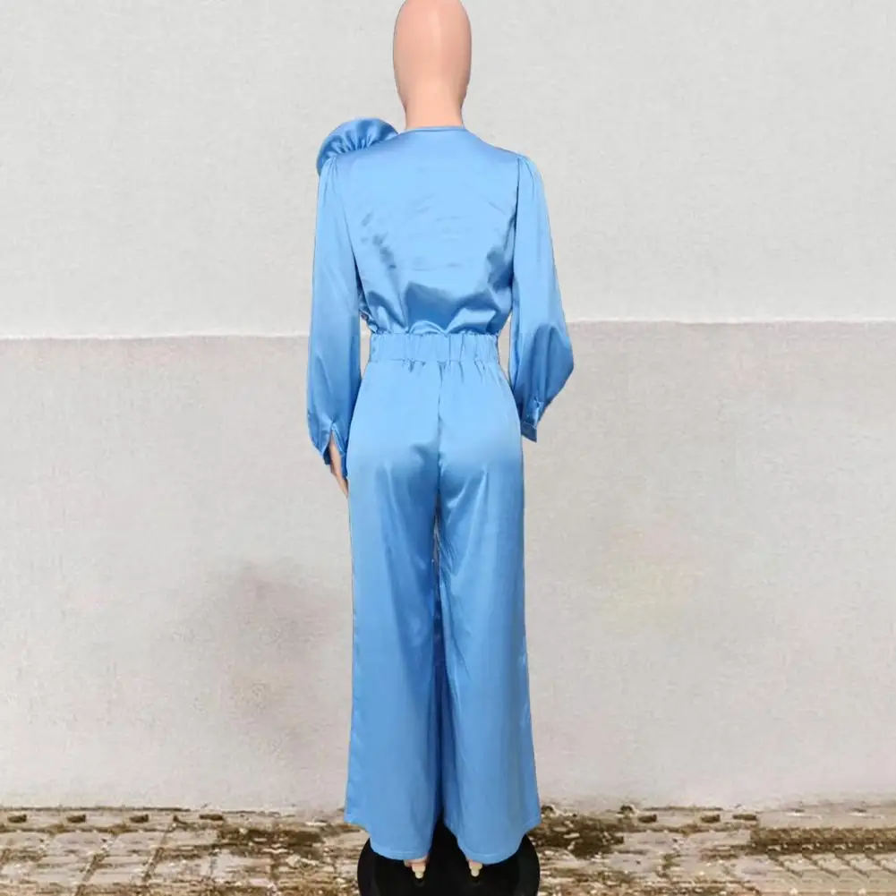 Spring And Autumn Fashion Elegant Solid V-neck Women's Set Commuter Fashion Pocket Long Sleeve Shirt Pants Set Commuting Outfit