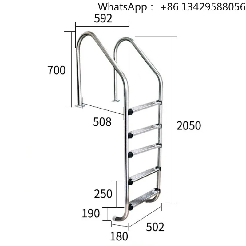 Stainless Steel Pool Ladder, 5-step Non-buried Model, Suitable for Pool Depths of 1.5-1.8m, The Ideal Choice for Leisure Pools