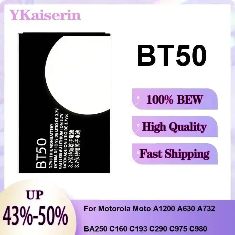 For Motorola Moto A1200 A630 A732 BA250 C160 C193 C290 C975 C980 Replaceable BT50 Mobile Phone Battery High-Capacity