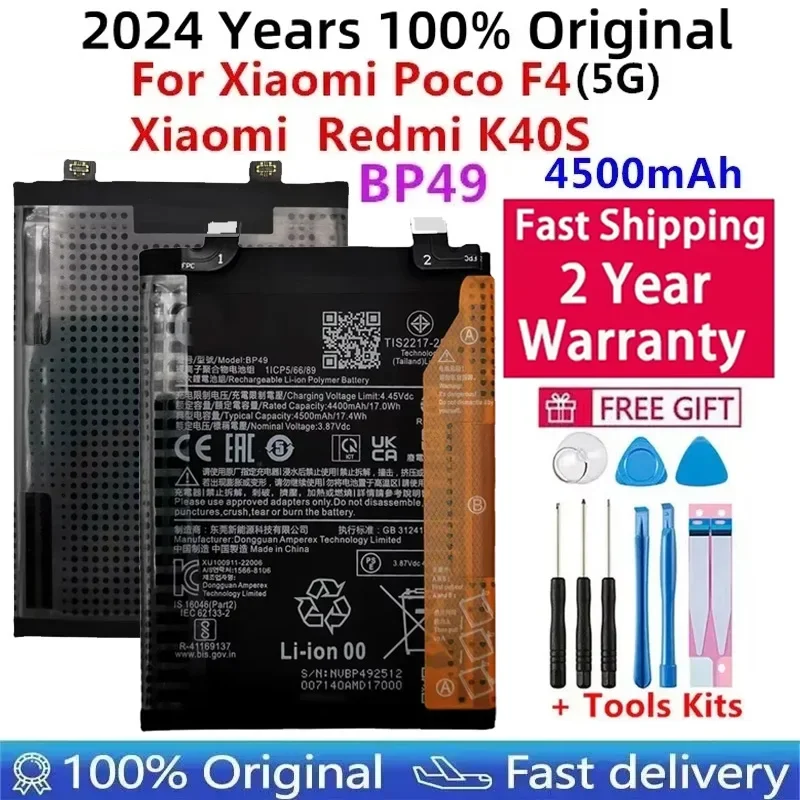 

Replacement Battery For Xiaomi Poco F4 5G, 100% Original, High Quality, BP49, 4500mAh, Free Tools, Redmi K40S